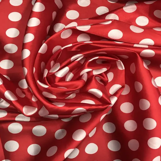 1 Yard Red Satin Fabric with White Polka Dots Lightweight, 59/60&rdquo; Wide Polyester {2}