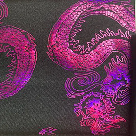 1 Yard Stretch Nylon Spandex Fabric Asian Dragon Hologram Costume Dancewear Black Gold {6}