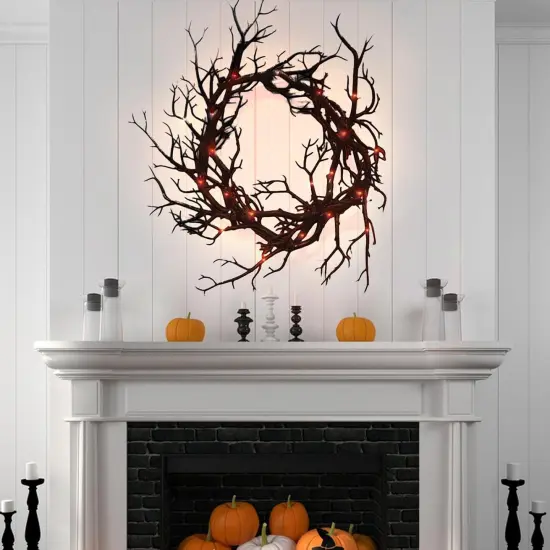 Halloween Black Branch Wreath Signs with Red Light {2}
