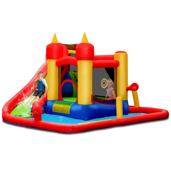 Costway Inflatable Water Slide Jumping Bounce House Bouncy Splash Pool {1}