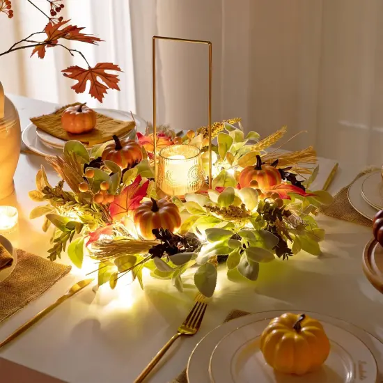 18'' Fall Wreaths with Lights Pumpkin {3}