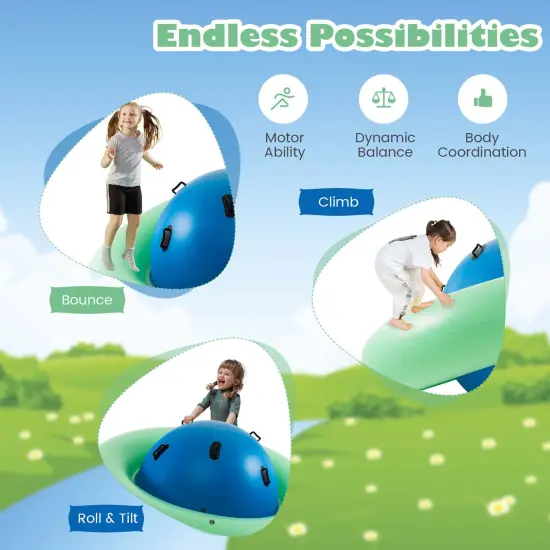 Costway 7.5 FT Inflatable Dome Rocker Bouncer with 6 Handles Fun Outdoor Game for Kids Green/Pink {4}