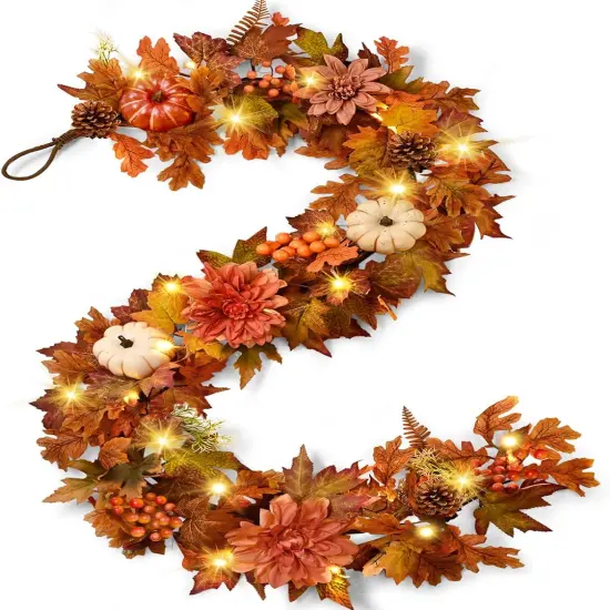 6 FT Fall Garland with Lights {1}