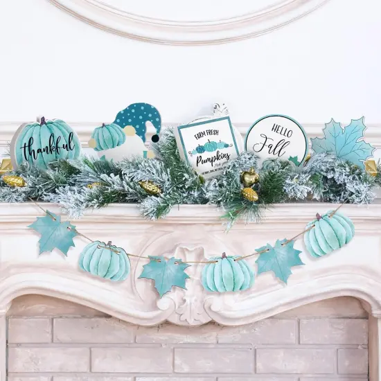 11 Pcs Fall Tiered Tray Decor Set Thanksgiving Pumpkin Decor (Blue,Abstract) {5}