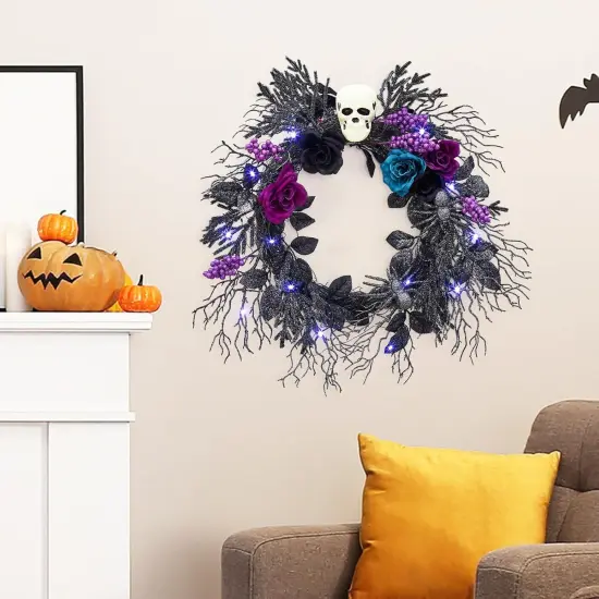 Halloween Skull Wreath with Lights {4}