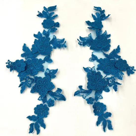 1 Pair 3D Floral Lace Applique Embroidered on 100% Polyester Net Mesh 12" x 4" Each Side Peach {7}