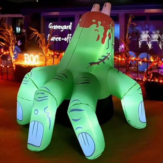 GOOSH 6 FT Halloween Inflatables Hand Blow Up Yard Scary Green Giant with Built-in LEDs {2}