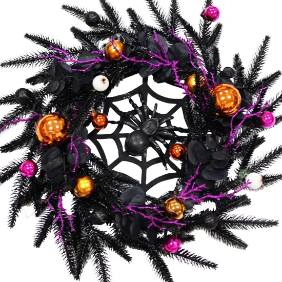 Black Halloween Spider Wreath with LED Light {1}
