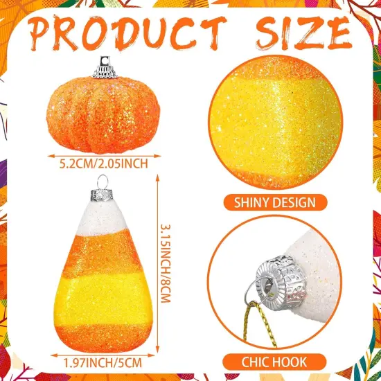 16 Pcs Fall 3D Glitter Candy Corn Pumpkin Ornaments {3}