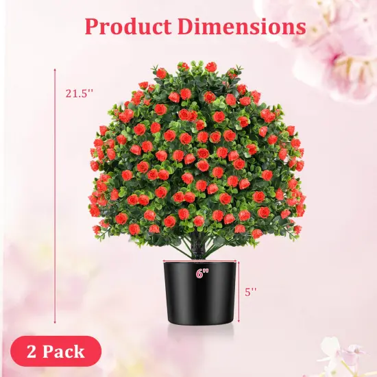 Costway 2 Pack Artificial Rose Topiary Ball Tree Faux Shrub Bushes with Flowers {3}