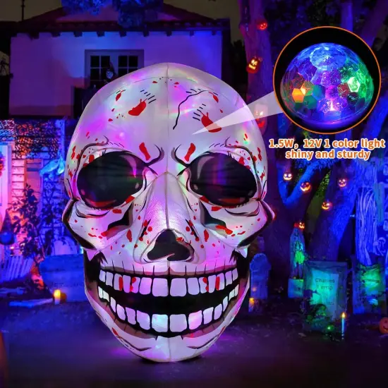 GOOSH 3.6 FT Halloween Inflatables Skull Blow Up Yard Scary Colorful Skeleton Skull with Built-in Changeable LEDs {3}