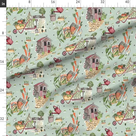 Various Fabrics by the Yard or Fat Quarter Wheelbarrow Product Vegetables Garden Tools Farm Peas And Carrots Shed Toile De Juoy Pumpkin Custom Printed Fabric by Spoonflower {1}