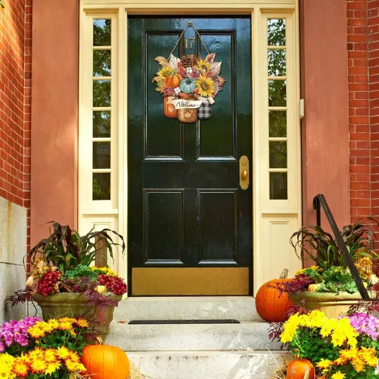 Fall Welcome Door Sign Porch (Bright Pattern) {5}
