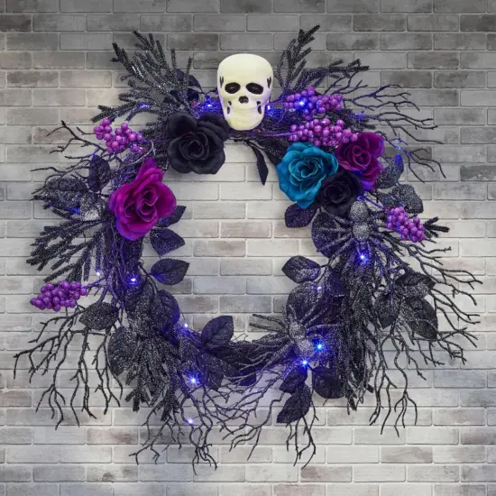 Halloween Skull Wreath with Lights {1}