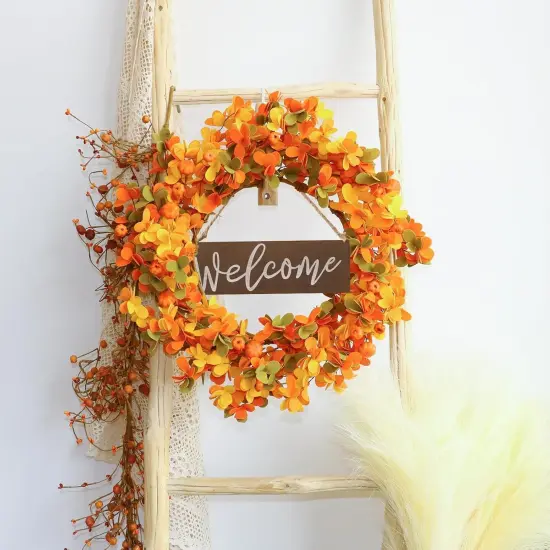 Fall Autumn Wreath with Welcome Sign and Pumpkins {5}