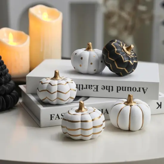 4Pcs White and Gold Halloween Pumpkin Decor, Modern White Pumpkins {5}