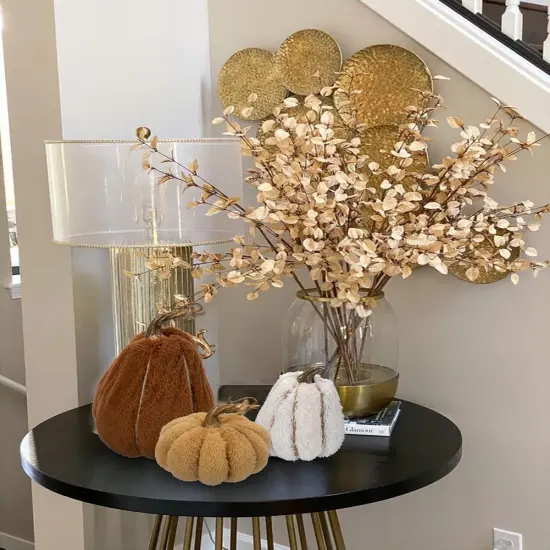 3 Pcs Assorted Faux Sherpa Pumpkins Small Fabric Pumpkins {2}