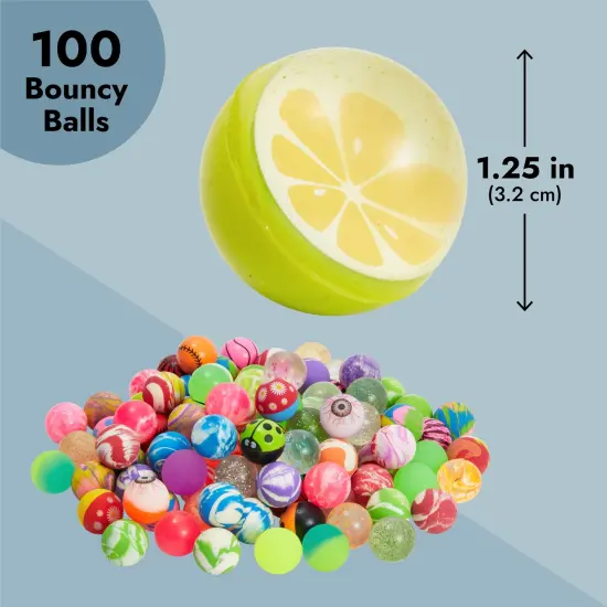 100 Pack Bouncy Balls for Kids Ages 5-14 Bulk - 1.25 in/ 32mm Large Rubber Bouncing Balls for Birthdays, Prizes, Gifts {6}