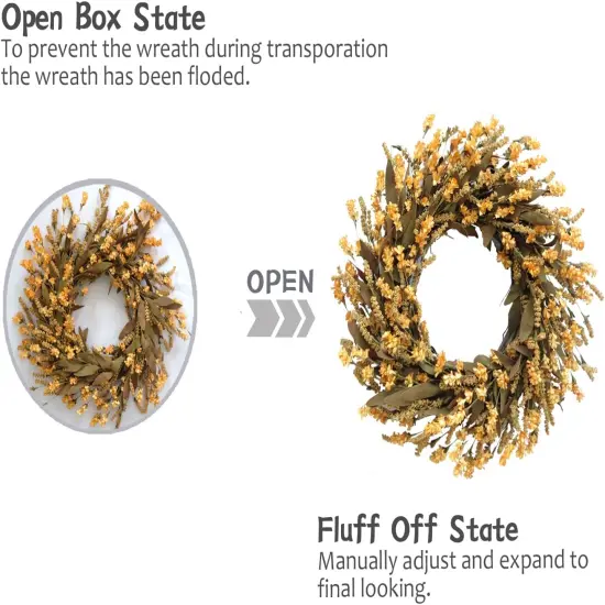 20" Fall Artificial Mustard Flower Wreath {4}