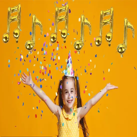 10 Pcs Music Note Gold Balloons - Foil & Mylar, Happy Birthday Banner {4}
