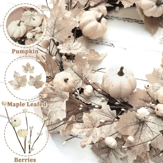 26 Inch Large Foldable Fall Wreath for Front Door with Lights Timer {3}