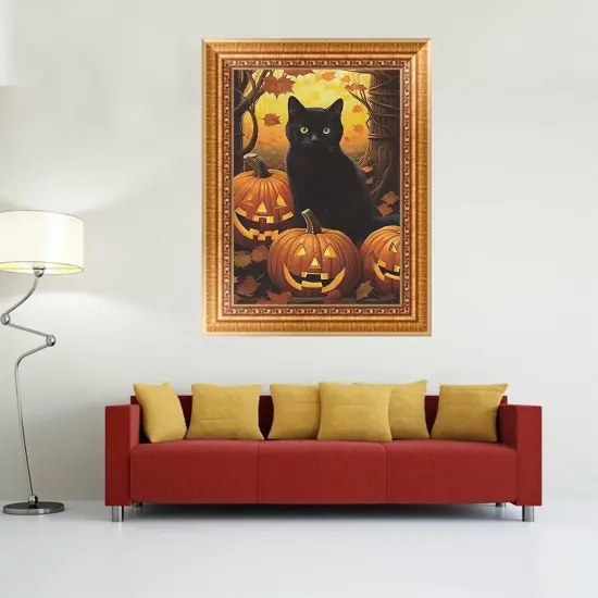 Halloween Diamond Art Kits for Adults, Cat Pumpkin 5D Diamond Painting Kits {2}