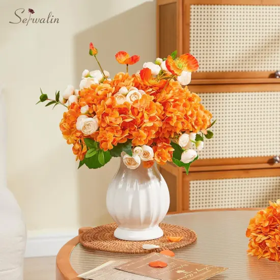5PCS - Artificial Orange Latex Faux Hydrangea {3}