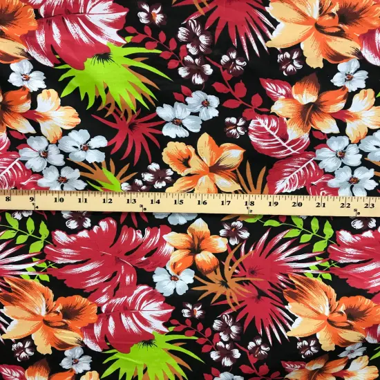 1 Yard Hawaiian Black Red Floral Poly Cotton Fabric 59/60 Inches Width for Sewing and Crafts {3}