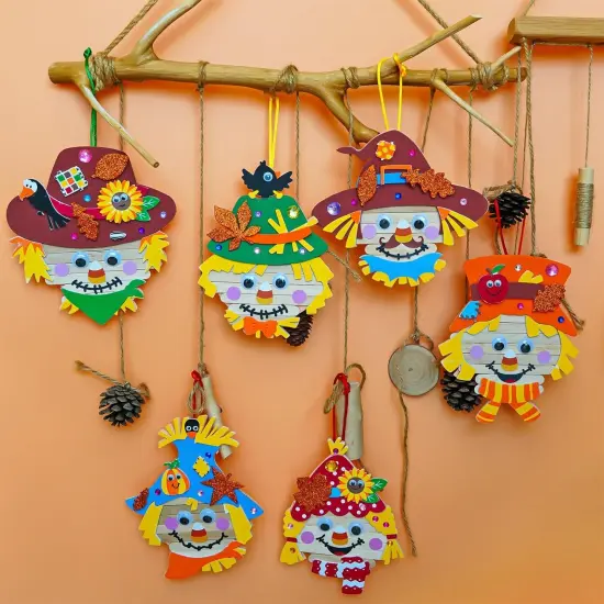 24 Sets Fall Craft Stick Scarecrow Head Making Kits {4}