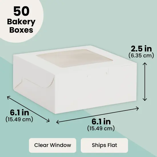 50 Pack 6x6 Bakery Boxes with Window for Desserts, Bulk Treat Containers for Cupcakes, Pastries, Cookies (White) {4}