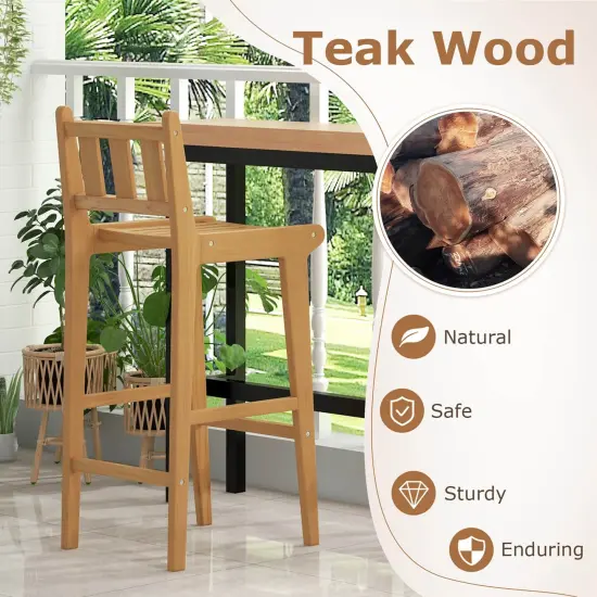 Costway 1/2/4 PCS 30" Teak Wood Bar Stool with Footrest & Backrest Wooden Bar Height Chair {6}