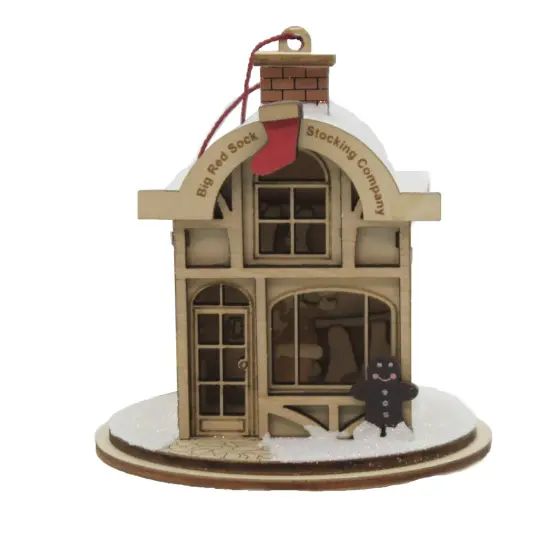 Ginger Cottages 3.5 Inch Big Red Sock Stocking Company Tree Ornament , Santa Building Beige {1}