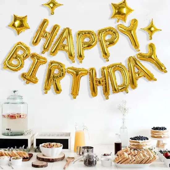 Gold Happy Birthday Banner Balloon Foil {3}