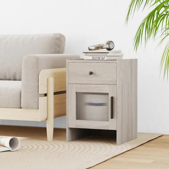 Costway 1/2 PCS Farmhouse Nightstand Fluted Bed Side Table with Large Drawer & Enclosed Cabinet {2}