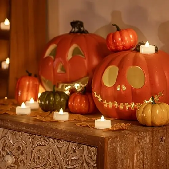 24-Pack LED Candles, Tea Lights Candles Battery Operated Bulk,Long-Lasting 150 Hours Flameless Tealight Candles, Realistic Tea Lights for Halloween Christmas Wedding Table Decor, 1.5'' D X 1.25'' H {1}