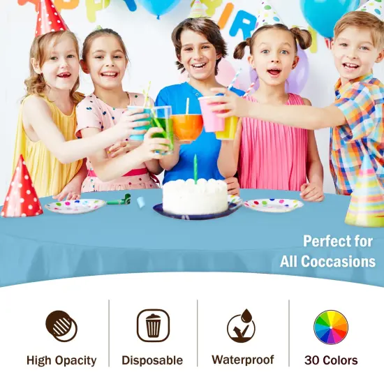 Exquisite Disposable Round Plastic Tablecloths &ndash; 12 Pack 84" Disposable Table Cloths &ndash; Indoor/Outdoor Party Tablecloth &ndash; Round Plastic Table Cover for Events & Party Supplies Sky Blue {6}