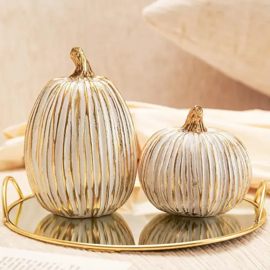 2PCS Fake Resin Autumn Pumpkins Decorations for Thanksgiving {1}