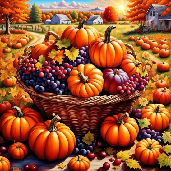 Fall Farm Pumpkin Basket Diamond Painting Kits for Adults {1}
