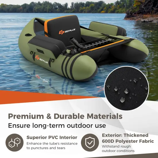 Goplus Inflatable Fishing Float Tube w/Pump & Storage Pockets & Fish Ruler Gray\Beige\Green {5}