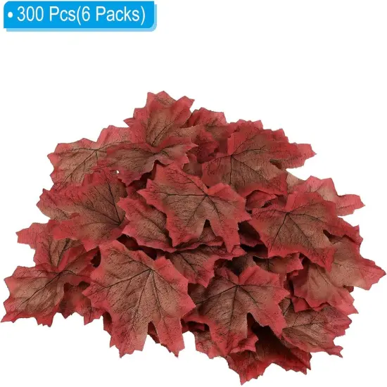 Artificial Leaves, 300 Pcs Fall Maple Autumn Fake Leaf- Coffee Red {2}