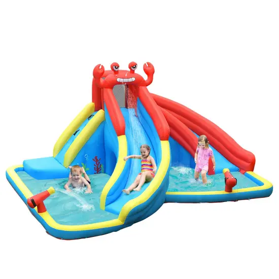 Costway Inflatable Water Slide Crab Dual Slide Bounce House Splash Pool Without Blower {2}