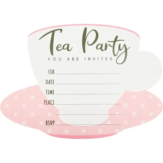 36 Pack Tea Party Invitation Cards with Envelopes, Pink and White High Tea Themed, (5 x 7 in) {6}