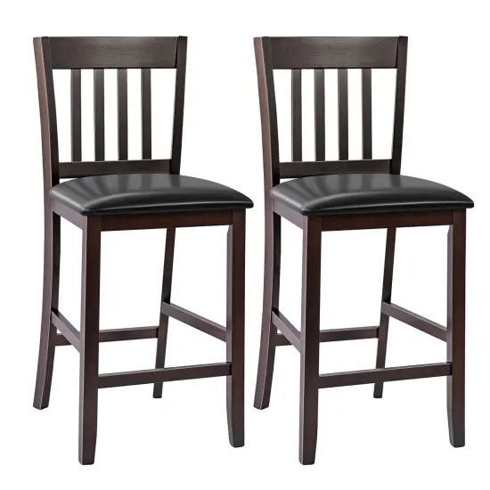 Costway Set of 2 Bar Stools Counter Height Chairs w/ PU Leather Seat Espresso {1}