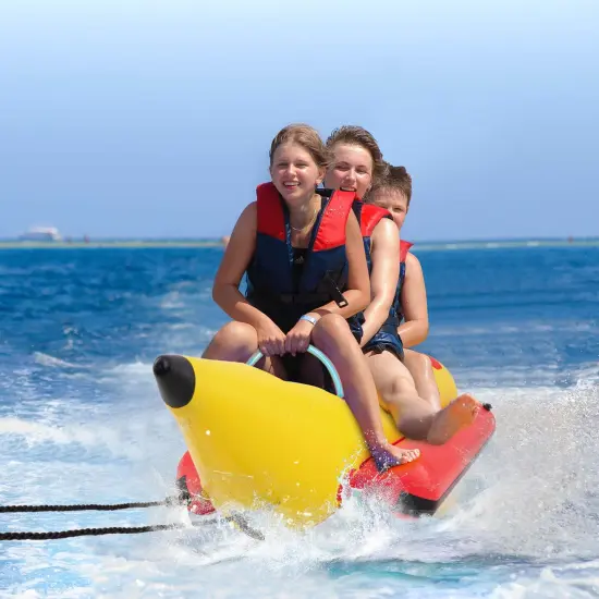 Goplus 3-Person Inflatable Banana Boat with Boating and Water Sports Electric Air Pump {2}