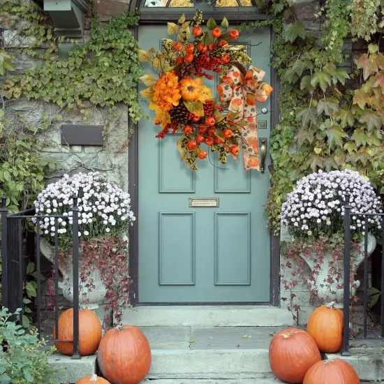 22 inches Artifical Fall Mini Pumpkins Berries Wreath {5}