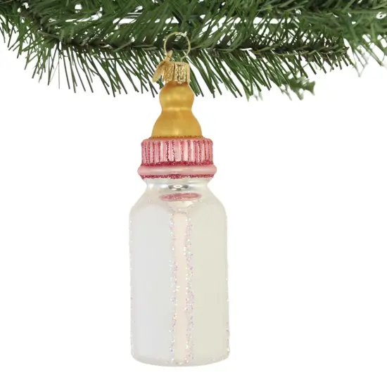 Old World Christmas 4.0 Inch Girl Baby Bottle Christmas Tree Ornament , Long Lasting Keepsake Pink {2}