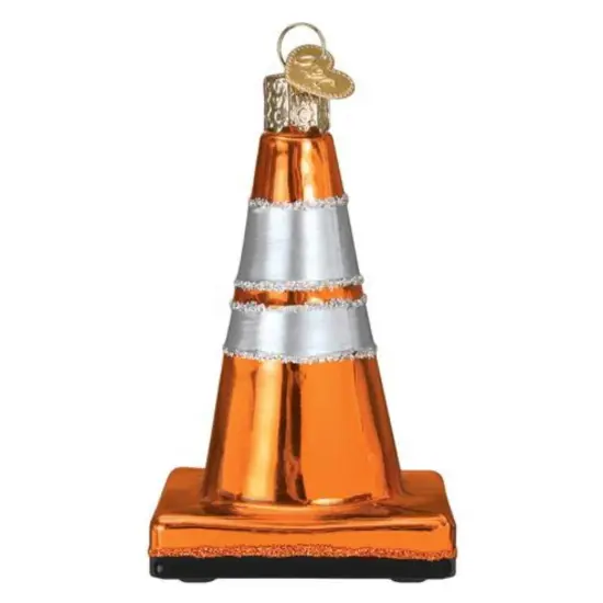 Old World Christmas 3.5 Inch Cone Christmas Tree Ornament , Construction Ornament Orange {1}
