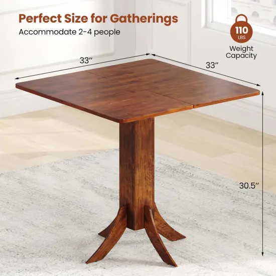 Costway Square Dining Table with Pedestal Base 33" Wooden Kitchen Table for 2-4 People {3}