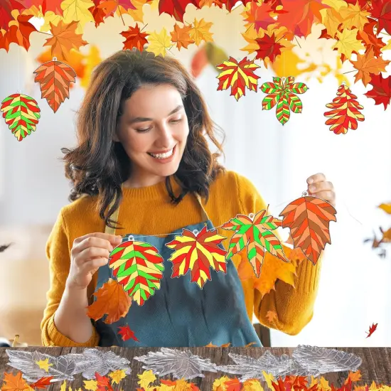 60 Sets Fall Leaf Suncatchers Autumn Ornaments Decorations {2}