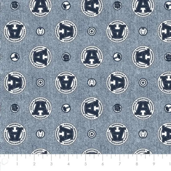Licensed Marvel Prints Avengers - Avengers Patches Navy Cotton Fabric by the Yard {1}